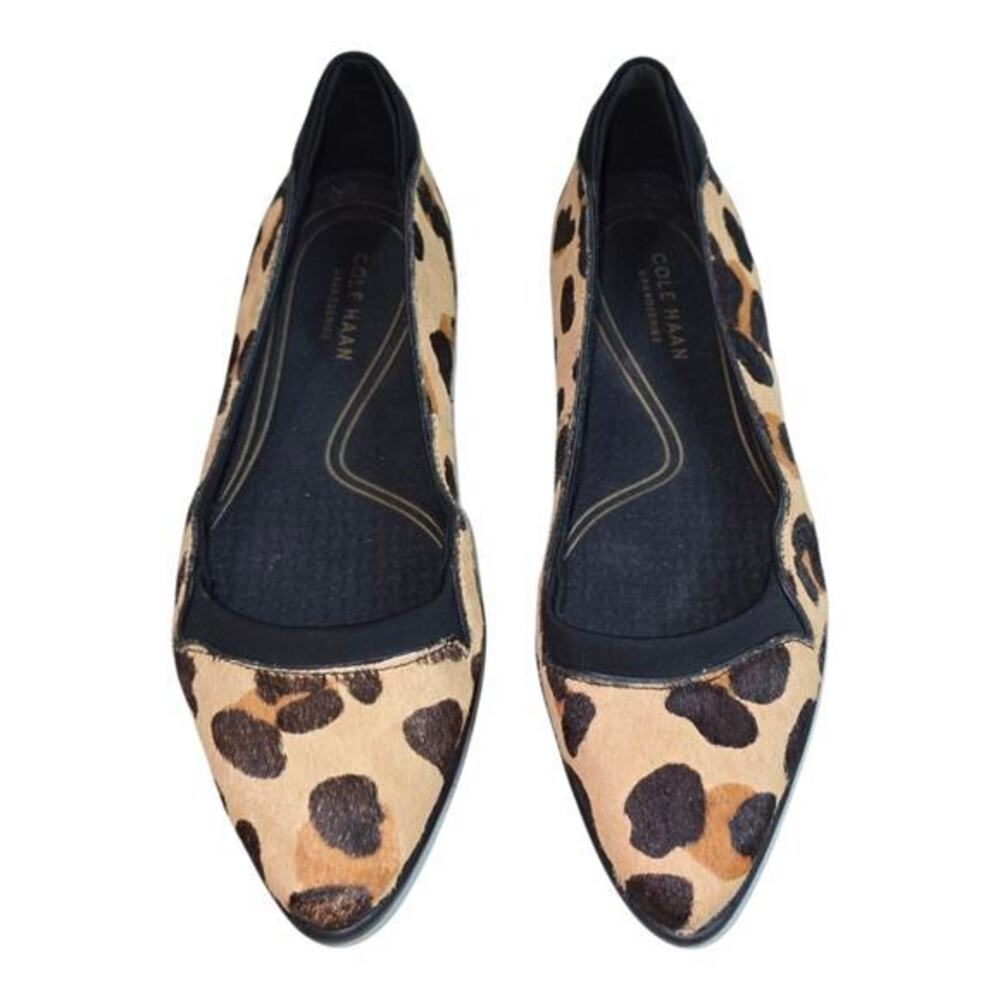 Cole Haan Leopard Print Leather Pointed Toe Ballet Flats Comfortable Slip On New